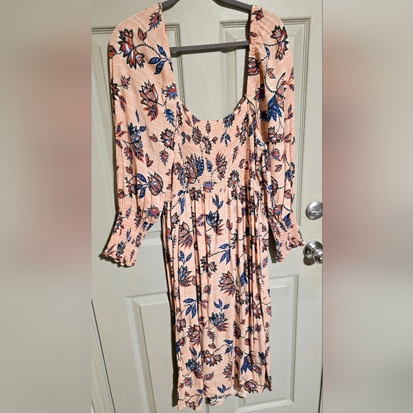 ELOQUII Elements Smocked Floral Print Blush Pink Midi Dress Sz 18 20 18/20 or 2X - Picture 6 of 11